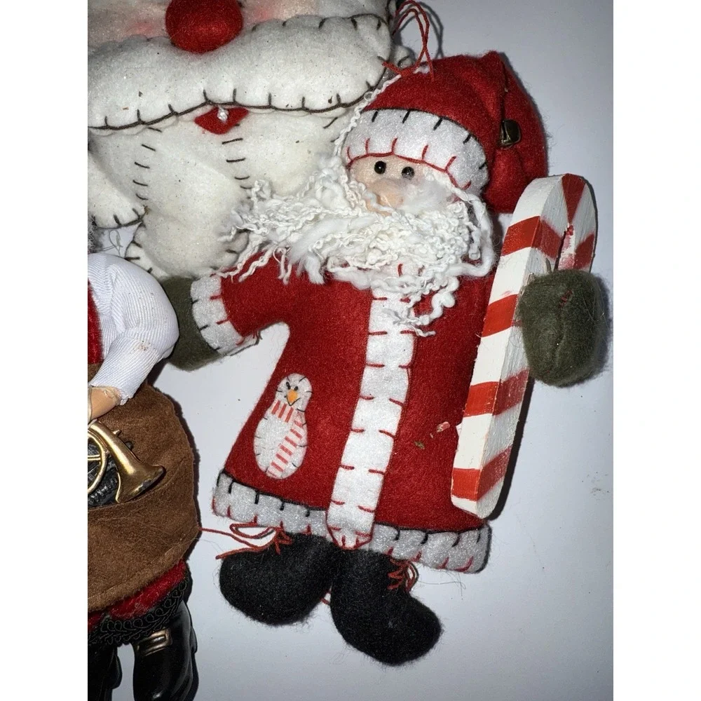 Lot of 6 Christmas Tree Ornaments Small & Large Santa Claus‎ Felt VTG A